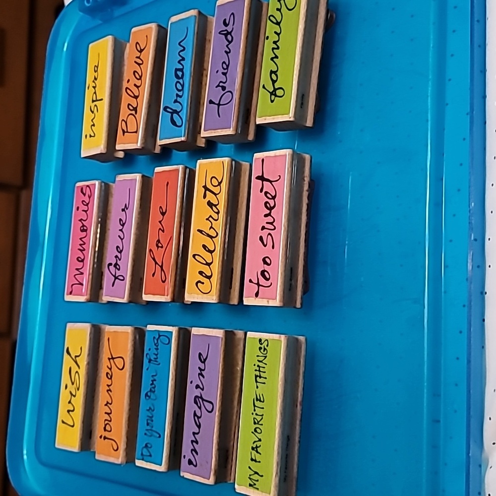 17 Word and Phrase Wooden Rubber Stamp Set (Script)